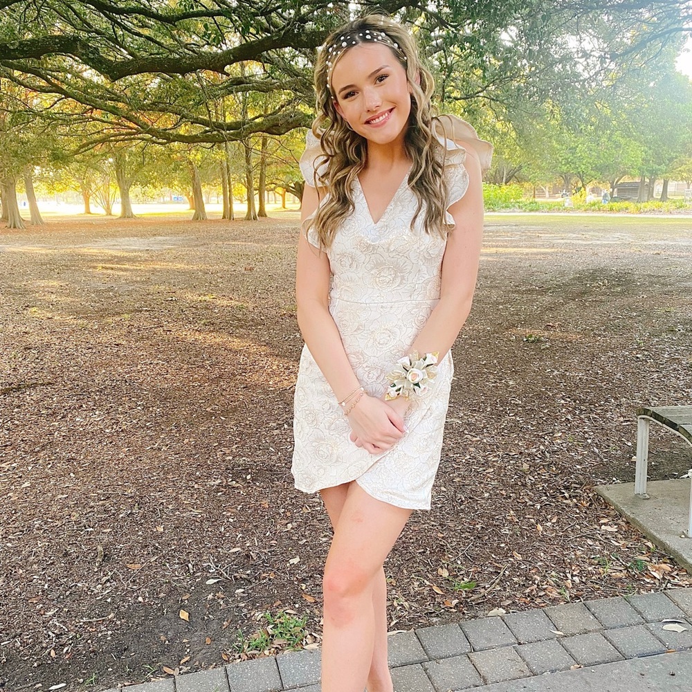IVORY AND GOLD HOCO DRESS